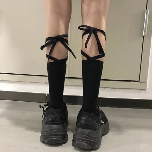 Classic Lace Up Tie High Ankle Socks