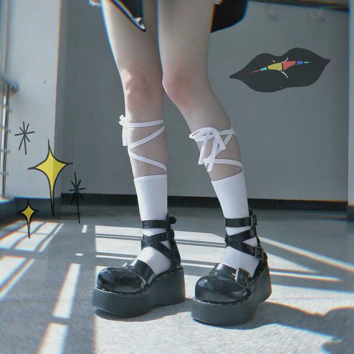 Classic Lace Up Tie High Ankle Socks