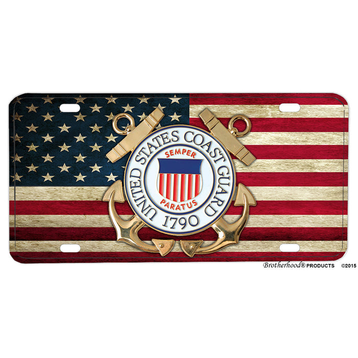 Coast Guard Emblem on American Flag License Plate