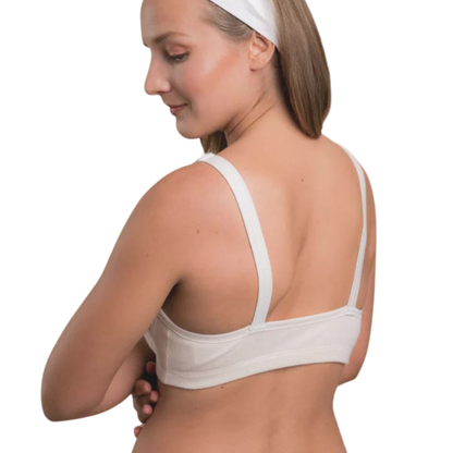 Front Closure Bra in white cotton, back view