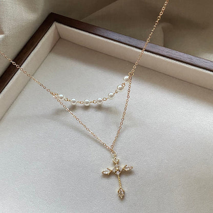 Cross Pearl Necklace