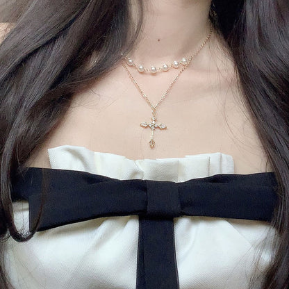 Cross Pearl Necklace