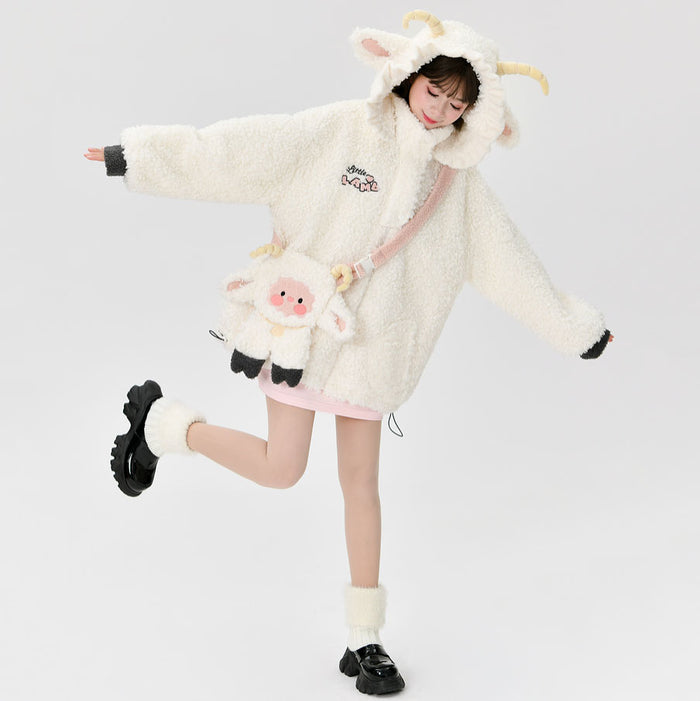 Cute Lamb Embroidered Coat