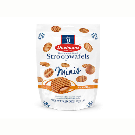 Daelmans Mini Caramel Stroopwafels Soft Toasted Waffles Filled with Caramel Cinnamon and Real Bourbon Vanilla 150g
