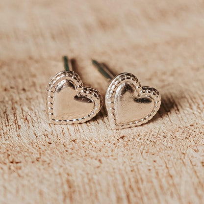 Dainty Heart Stud Earrings -Simple Yellow Gold Heart Shaped Earrings - Everyday Jewelry for Her Salt and Sparkle