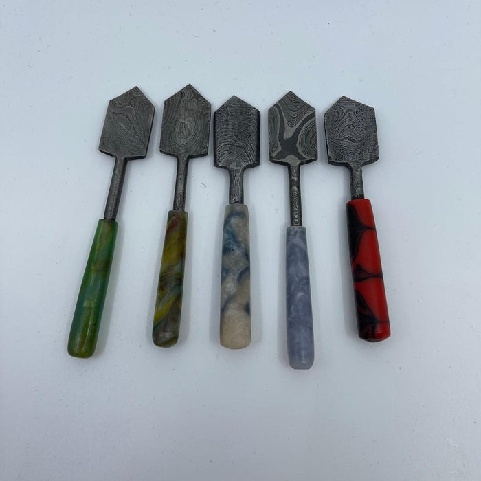 Damascus HK Knives Shovel Dabbers: Artisan Dab Tools, Precision Handling, Damascus Steel, Ergonomic Handle, Collector's Choice