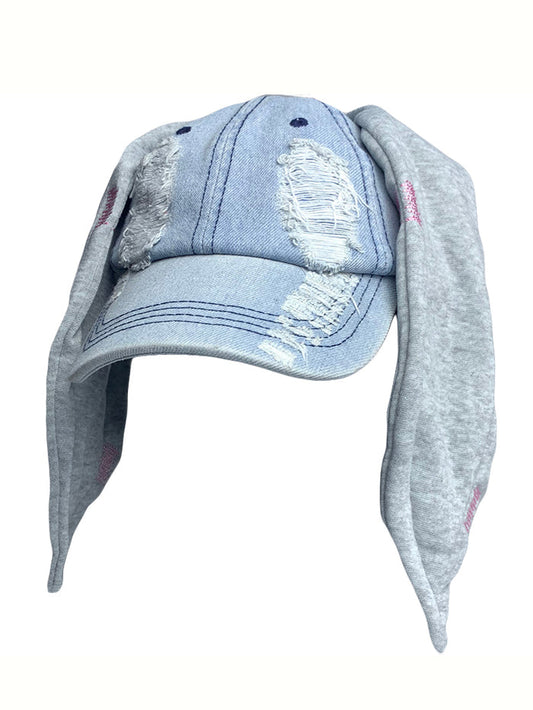 Distressed Long Bunny Ears Denim Duckbill Cap