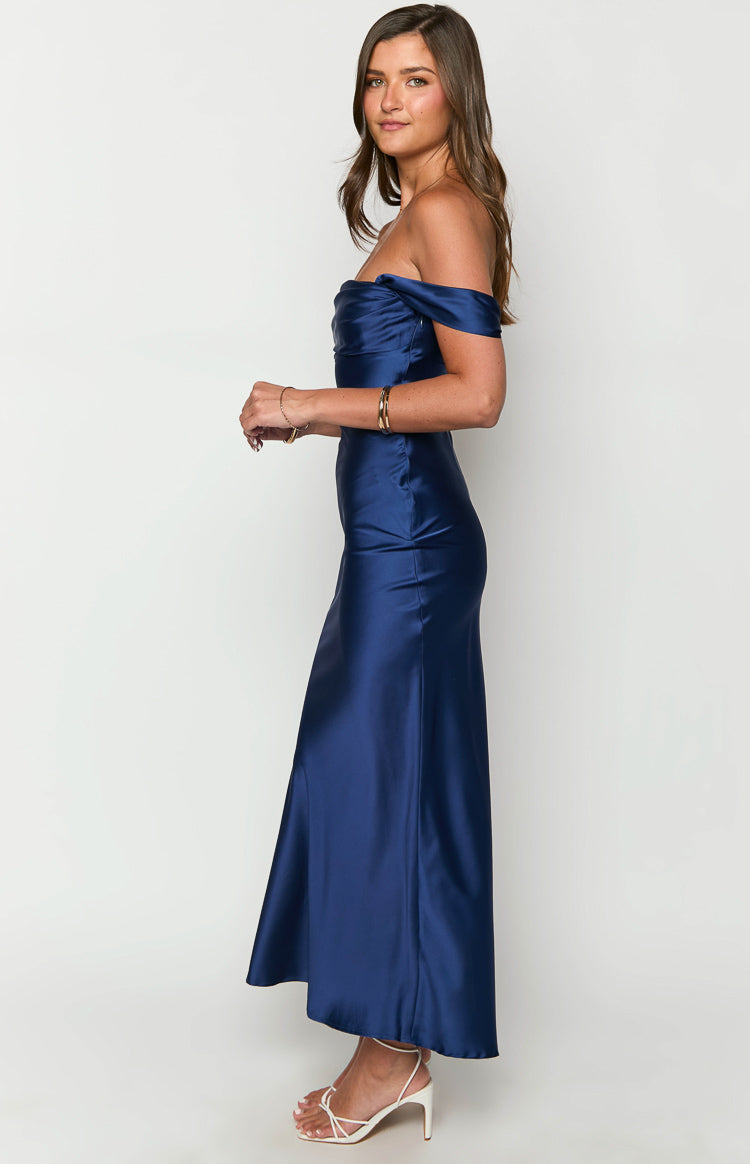 Ella Navy Off Shoulder Formal Maxi Dress