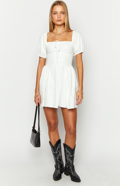 Emma White Puff Sleeve Mini Dress