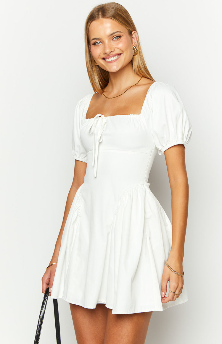 Emma White Puff Sleeve Mini Dress