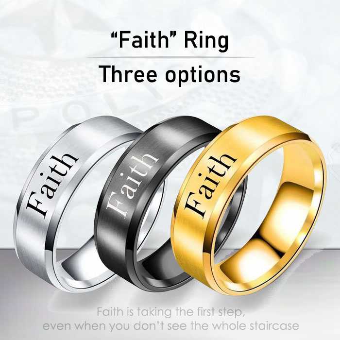 Faith - 8mm Solid Stainless Steel Comfort Fit Ring - 3 Colors