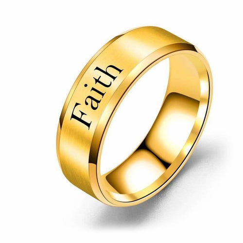 Faith - 8mm Solid Stainless Steel Comfort Fit Ring - 3 Colors