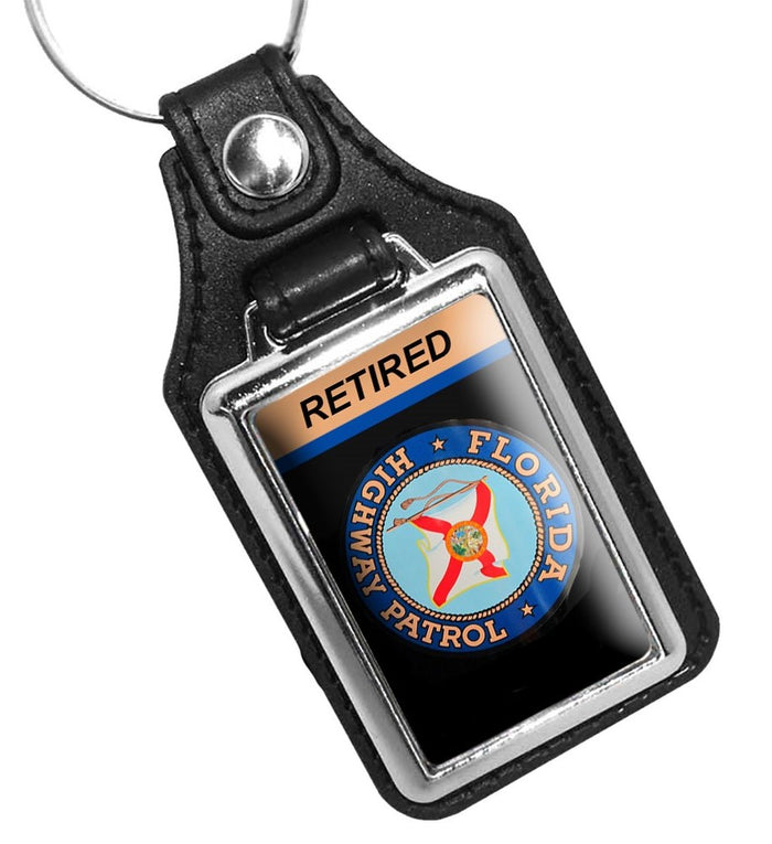 Florida Highway Patrol Car Door Emblem Retired Design Faux Leather Key Ring