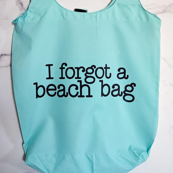 Foldable Summer Travel Bag -  I Forgot a Beach Bag Tote in Blush or Blue, Nylon Grocery Bag for Summer Vacation, Funny Emergency Tote Bag Salt and Sparkle