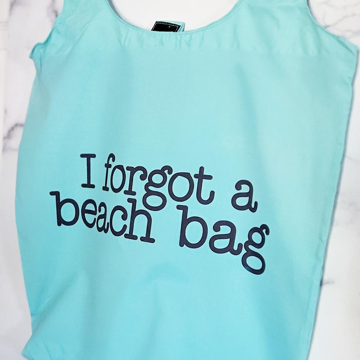 Foldable Summer Travel Bag -  I Forgot a Beach Bag Tote in Blush or Blue, Nylon Grocery Bag for Summer Vacation, Funny Emergency Tote Bag Salt and Sparkle