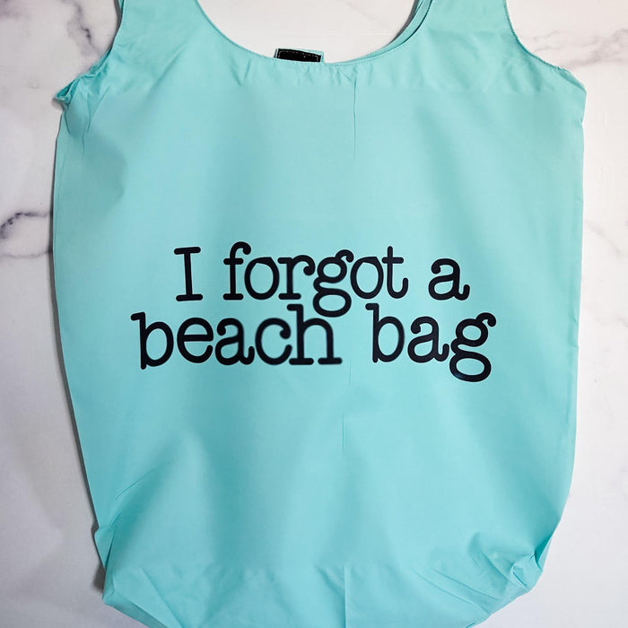 Foldable Summer Travel Bag -  I Forgot a Beach Bag Tote in Blush or Blue, Nylon Grocery Bag for Summer Vacation, Funny Emergency Tote Bag Salt and Sparkle