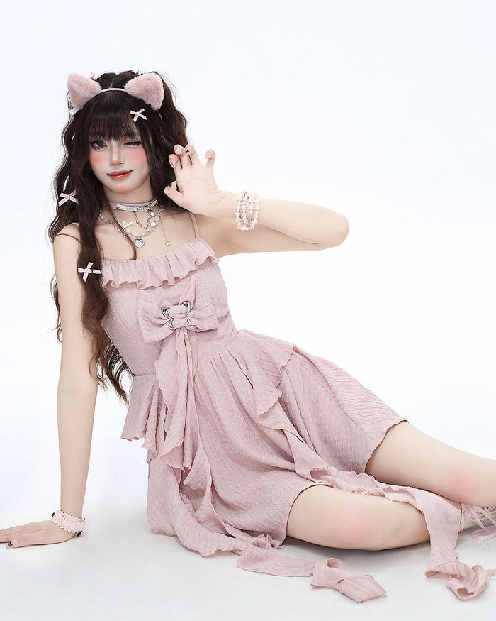 French Design Fairy-style Pink Camisole Dress
