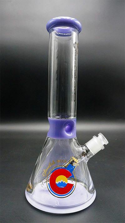 Colored Accent Beaker: GlassLab 303 12.7mm, Classic Timeless Design Stable Easy Clean Daily Use, Triple Accents Assorted Vibrant Colors Stylish Touch Smoking, Premium Thick High-Quality Glass Durable Consistent Performance, Smooth Excellent Water Filtration Cooling Smoother Enjoyable Hits, Versatile User-Friendly Beginner Seasoned Reliable Visually Appealing.