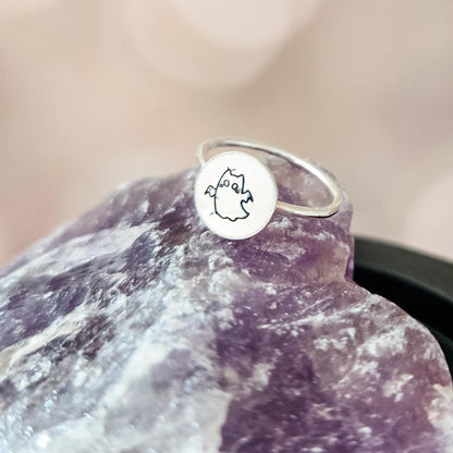 Handcrafted Ghost Cat Ring: Sterling Silver or Gold-Filled, Halloween Jewelry Salt and Sparkle