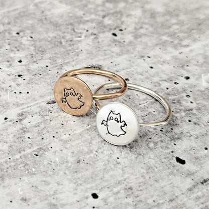 Handcrafted Ghost Cat Ring: Sterling Silver or Gold-Filled, Halloween Jewelry Salt and Sparkle