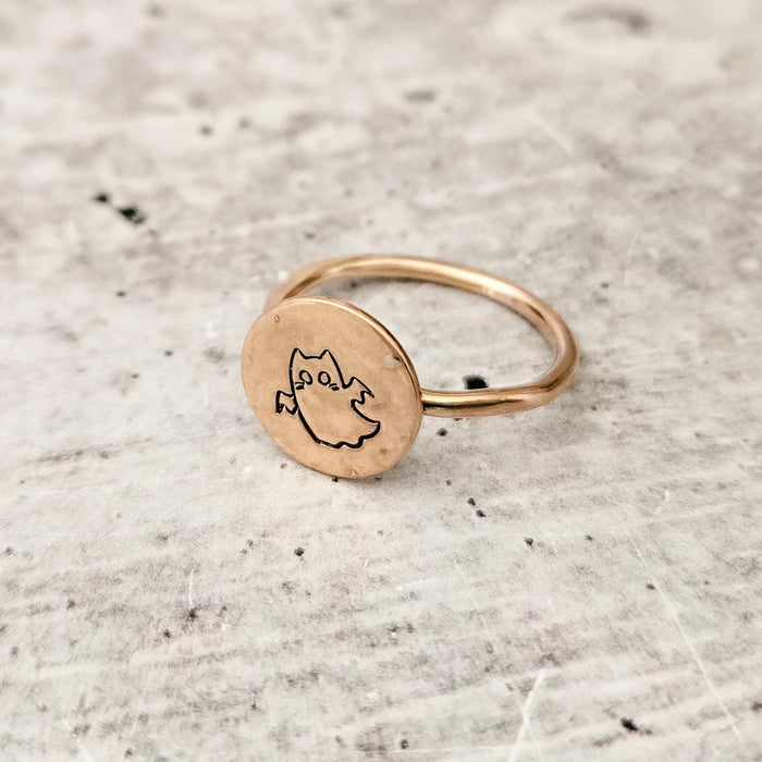 Handcrafted Ghost Cat Ring: Sterling Silver or Gold-Filled, Halloween Jewelry Salt and Sparkle