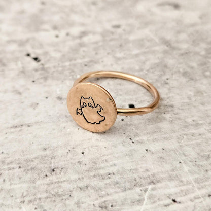 Handcrafted Ghost Cat Ring: Sterling Silver or Gold-Filled, Halloween Jewelry Salt and Sparkle