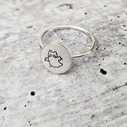 Handcrafted Ghost Cat Ring: Sterling Silver or Gold-Filled, Halloween Jewelry Salt and Sparkle