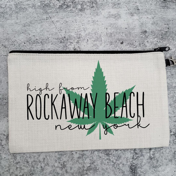 High From Custom 420 Wristlet Bag, Funny Cosmetic Pouch for Women, Personalized City Purse Organization, Gag Gift for 420 friendly friend Salt and Sparkle