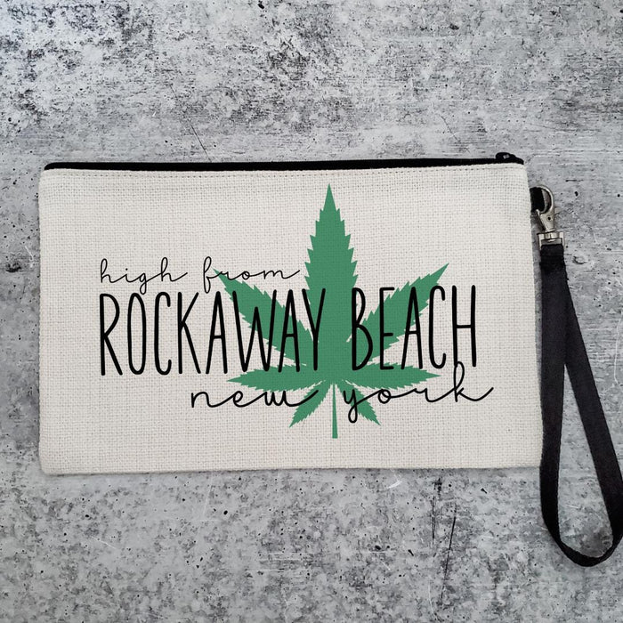 High From Custom 420 Wristlet Bag, Funny Cosmetic Pouch for Women, Personalized City Purse Organization, Gag Gift for 420 friendly friend Salt and Sparkle
