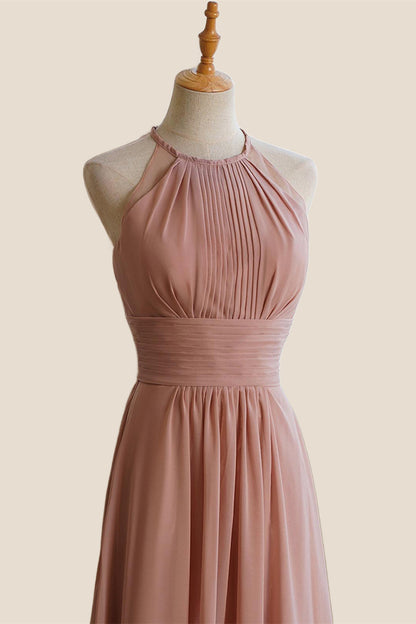 Jewel Blush Chiffon Empire Long Bridesmaid Dress