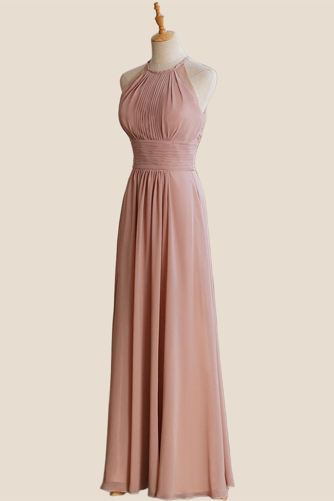 Jewel Blush Chiffon Empire Long Bridesmaid Dress