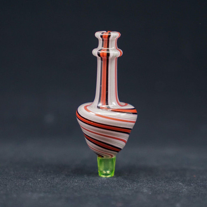 25mm 30mm Linework Carb Cap: JWalkerGlass Linework Bubble Carb Cap, Hand-blown by @JWalkerGlass, Intricate Linework, Color Accents, Compatible with 25mm and 30mm Bangers, Precise Airflow Control, High-Quality Borosilicate Glass, Heat Resistance and Durability, Vibrant Color Combinations, Blue/Teal/Pink or Red/Gray/Yellow, Personalize Your Setup.