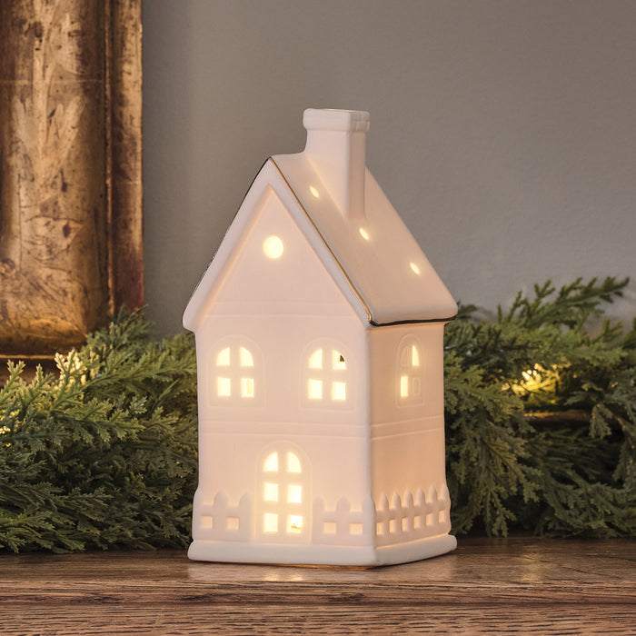 Large White Ceramic Light Up House