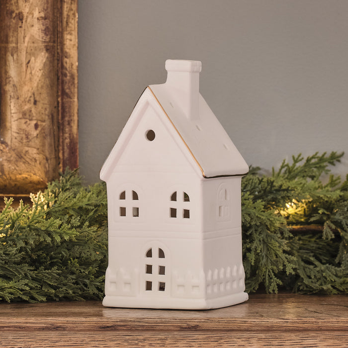 Large White Ceramic Light Up House