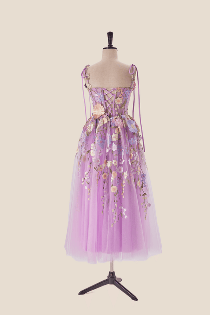 Lilac 3D Floral Tea Length Party Dress