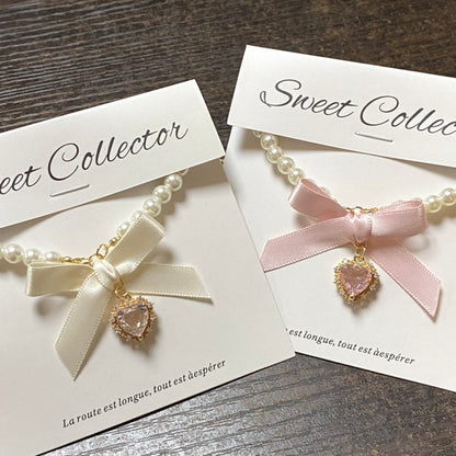 Love Heart Bowknot Pearl Necklace