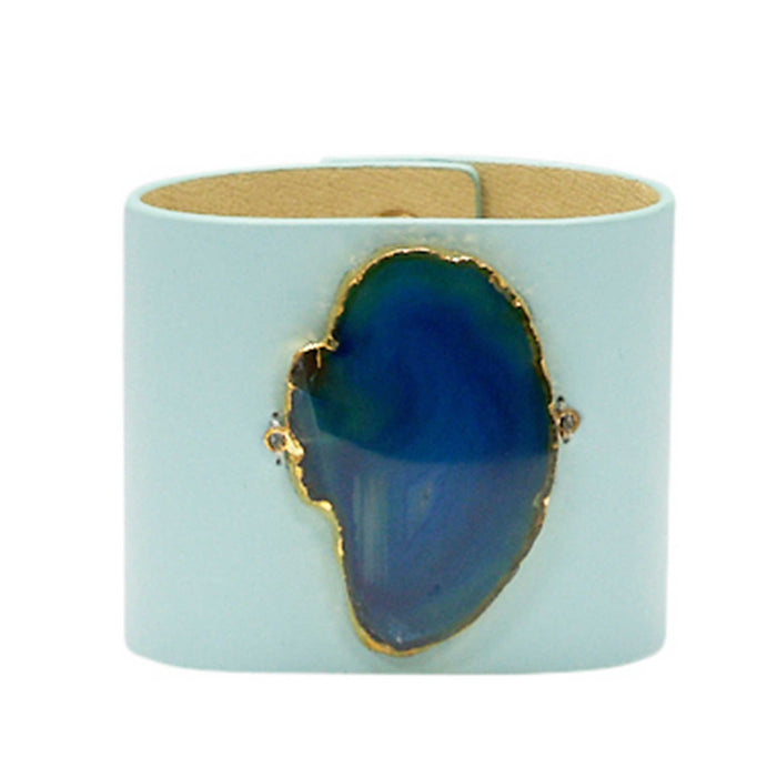 LOVED CUFF - MOONSTONE WHITE LEATHER WITH BLUE AGATE – L.1.02.002.3067