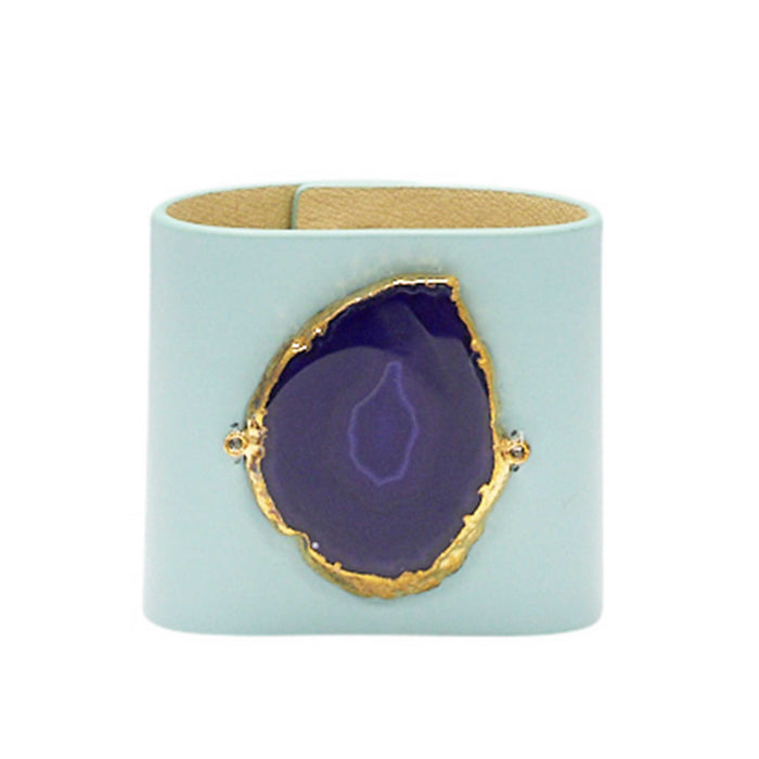 LOVED CUFF - MOONSTONE WHITE LEATHER WITH BLUE AGATE – M.1.02.006.1070