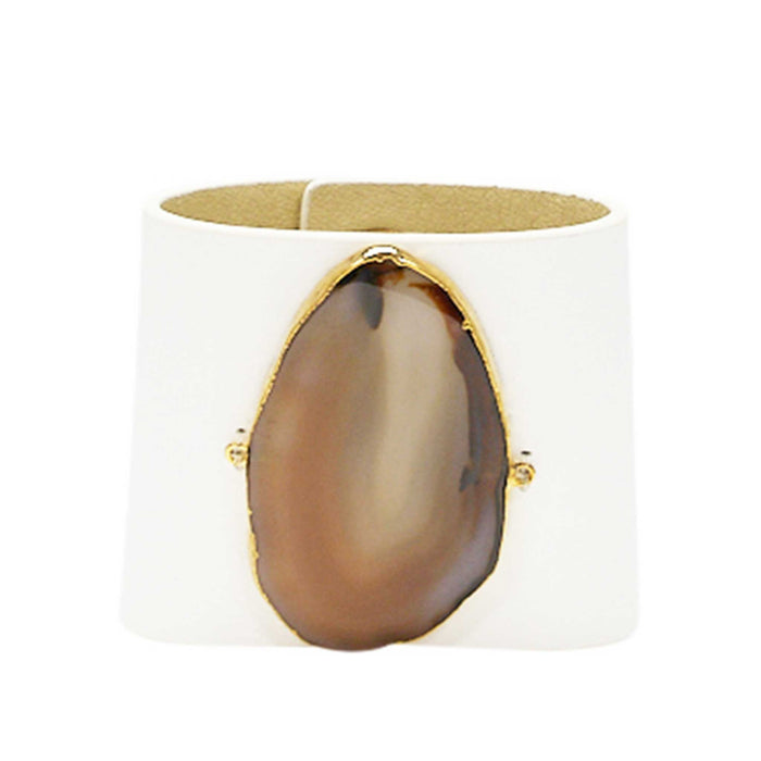 LOVED CUFF - MOONSTONE WHITE LEATHER WITH BROWN AGATE – M.1.03.004.2004