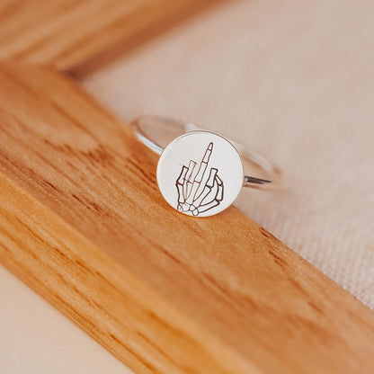 Middle Finger Skeleton Ring: Sterling Silver Halloween Band Salt and Sparkle