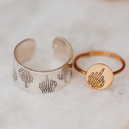 Middle Finger Skeleton Ring: Sterling Silver Halloween Band Salt and Sparkle