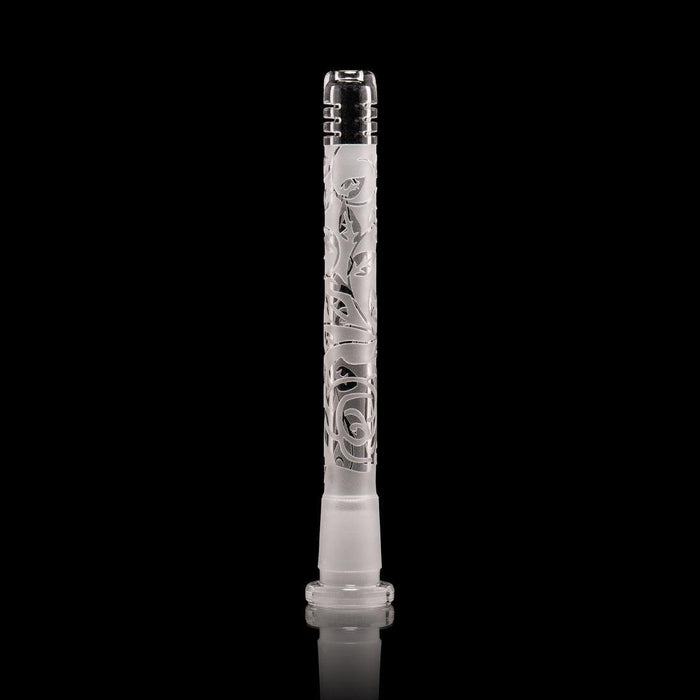 Etched Borosilicate Downstem: Milkyway Glass, 6 Inch Length, Artistic Etching, Durable, Enhances Water Pipe Functionality