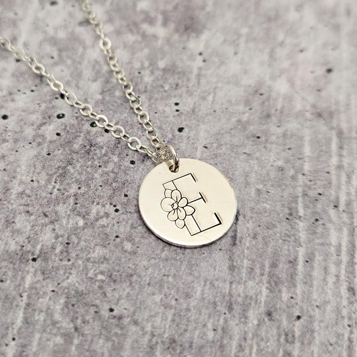 Monogram Initial Necklace - Minimalist Silver Flower Name Charm Necklace Salt and Sparkle