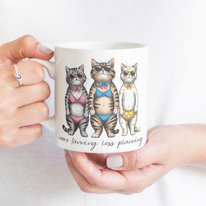 More Tanning Less Planning Funny Teacher Bikini Cats Mug Salt and Sparkle