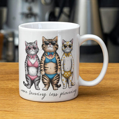 More Tanning Less Planning Funny Teacher Bikini Cats Mug Salt and Sparkle