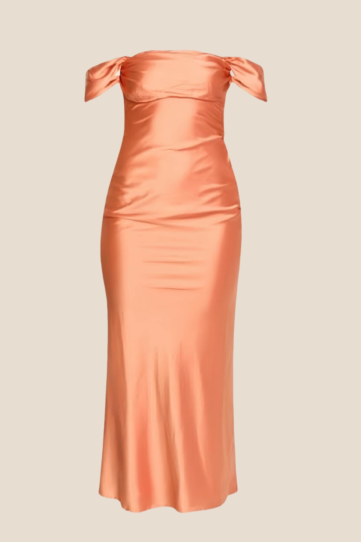 Off the Shoulder Navy Soft Satin Fitted Dress