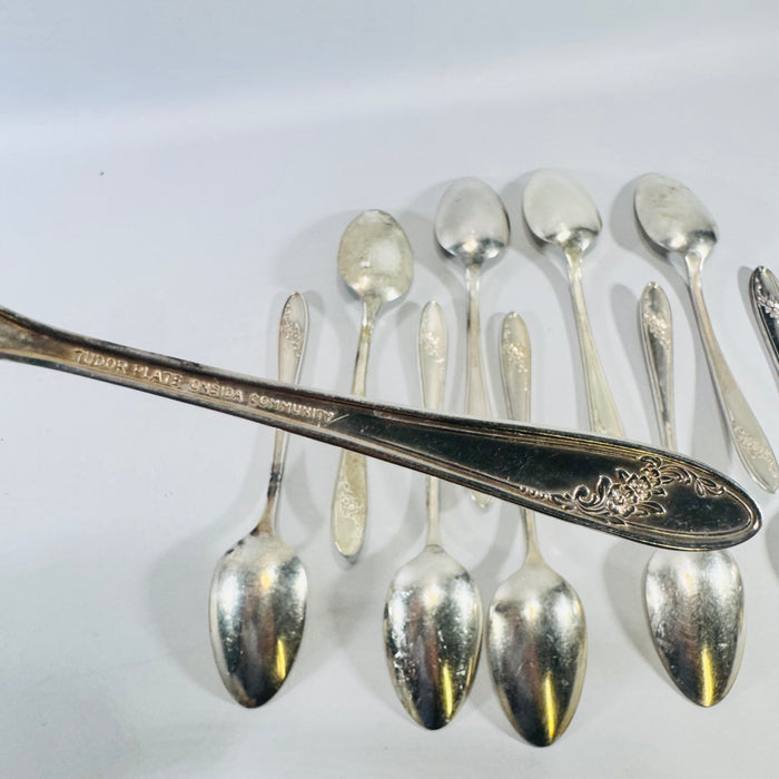 Oneida Community Queen Bess II 11 Teaspoon Lot 1946 Tudor Plate Silverplate