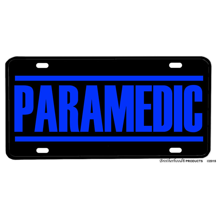 Paramedic Blue Letters Black Background License Plate