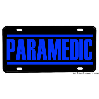 Paramedic Blue Letters Black Background License Plate