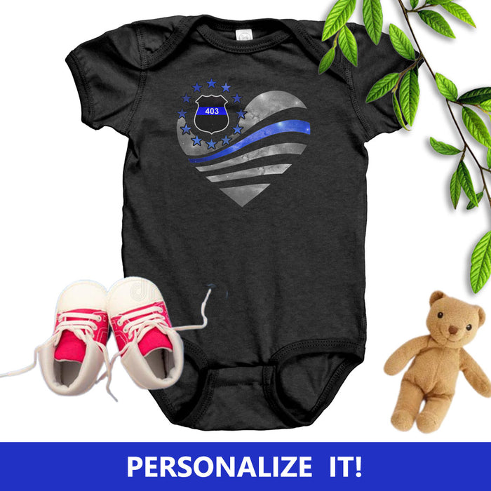 Personalized Thin Blue Line Heart Onesie